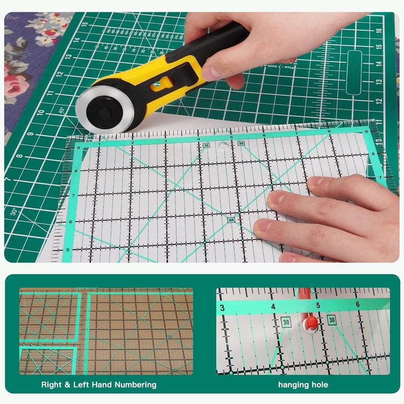 MANUFORE 4pcs Square Quilting Ruler (12.5”/ 9.5”/ 6”/ 4.5”) Sewing Acrylic Ruler Anti-Slip Metric Ruler DIY Quilting Tools with Clear Printed Lines for Precise Cutting - Image 5